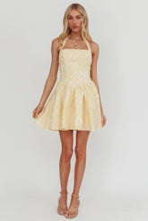 Serrah Halter Mini Dress Jacquard Butter